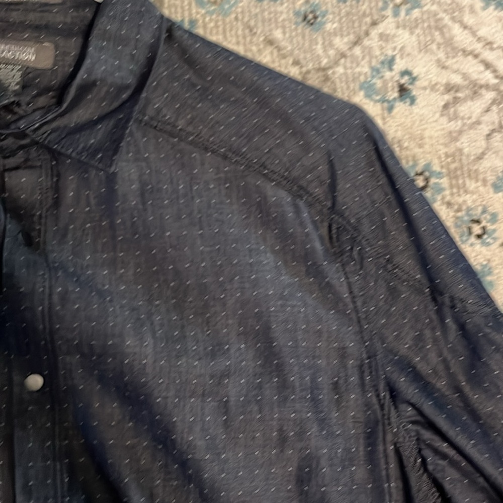 Kenneth Cole Blue Chambray Super Slim Fit Snap Front Shirt - Picture 9 of 16